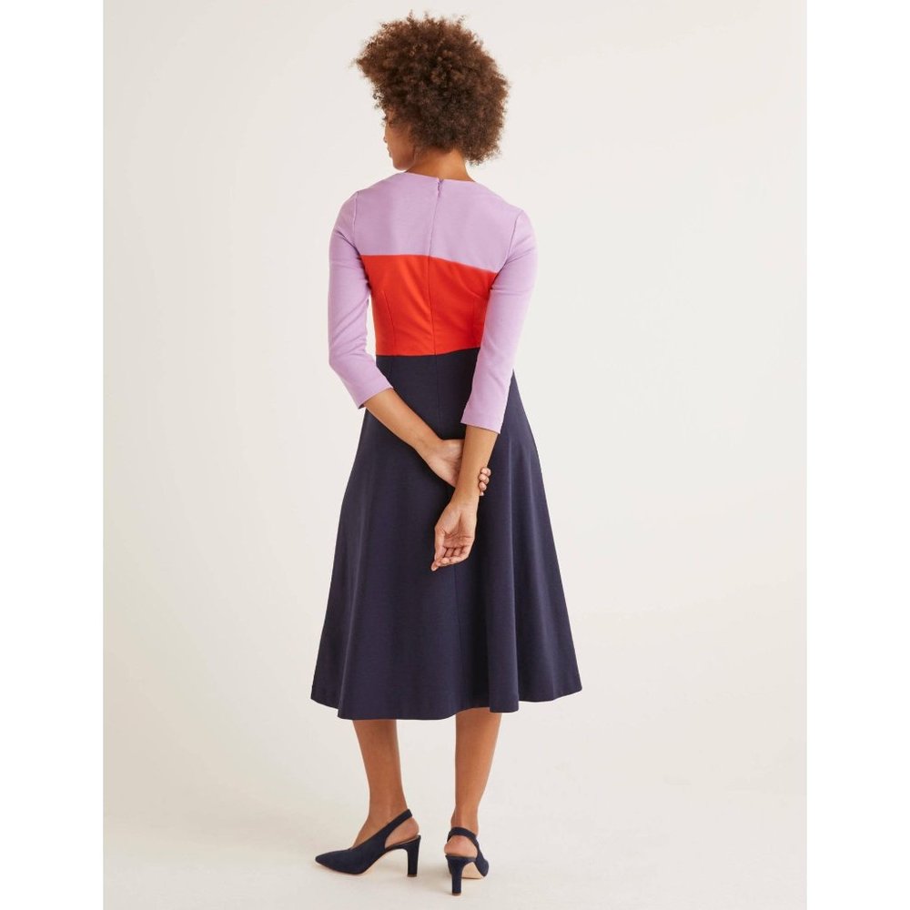 Boden Womens 8 Purple Navy Blue Colorblock Fit & Flare Ivy Ponte Midi Dress